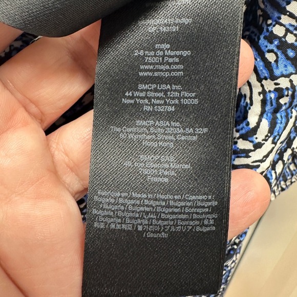 Maje Paris Blue Abstract Print Smocked Waist Mini Dress Size 40 - Picture 11 of 13